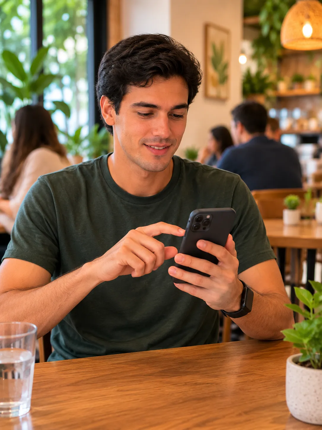 Persona pidiendo desde su mesa con la app Pidesk